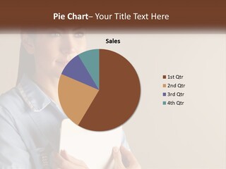 A Woman In A Blue Shirt Holding A Clipboard PowerPoint Template