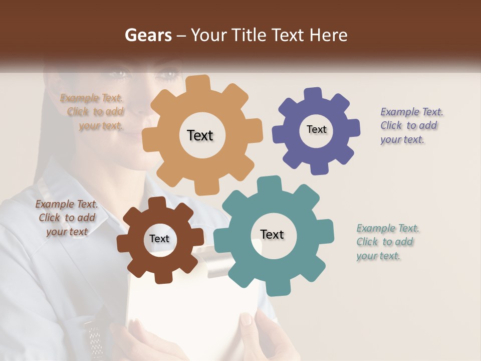 A Woman In A Blue Shirt Holding A Clipboard PowerPoint Template