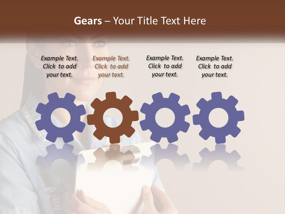 A Woman In A Blue Shirt Holding A Clipboard PowerPoint Template