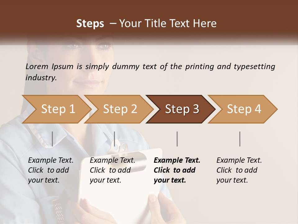 A Woman In A Blue Shirt Holding A Clipboard PowerPoint Template