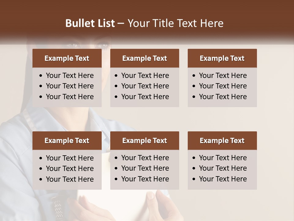 A Woman In A Blue Shirt Holding A Clipboard PowerPoint Template