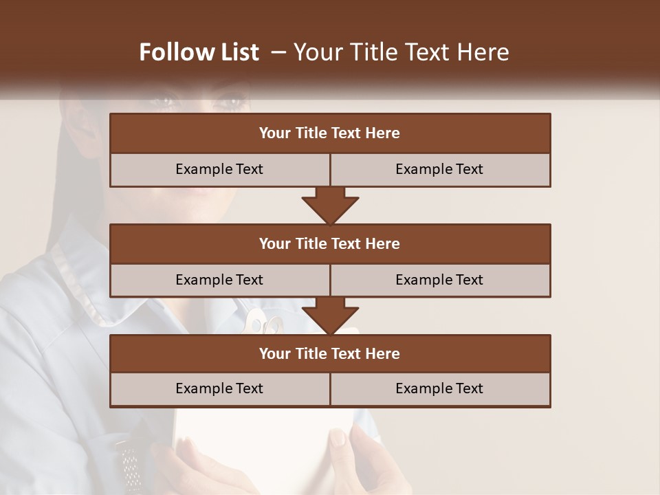 A Woman In A Blue Shirt Holding A Clipboard PowerPoint Template