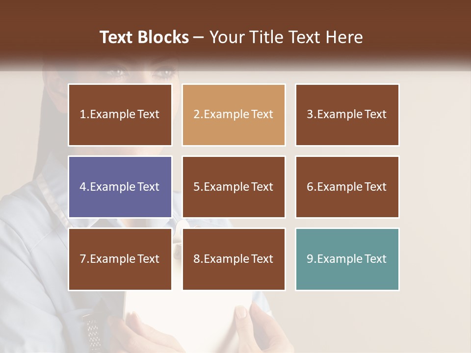 A Woman In A Blue Shirt Holding A Clipboard PowerPoint Template