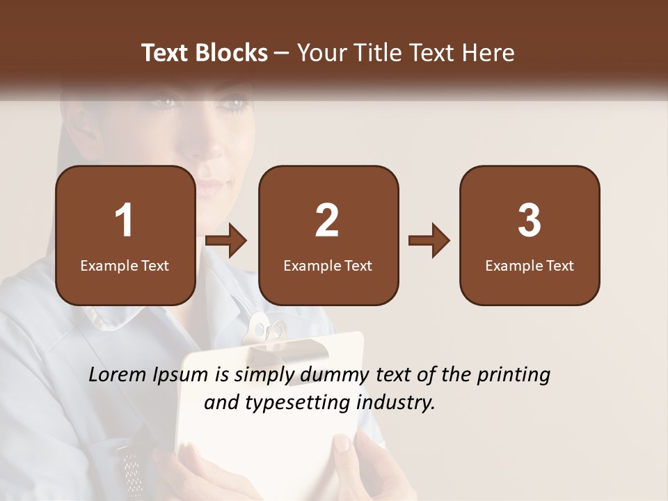 A Woman In A Blue Shirt Holding A Clipboard PowerPoint Template