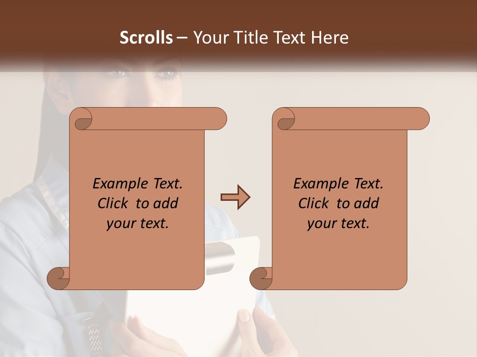 A Woman In A Blue Shirt Holding A Clipboard PowerPoint Template