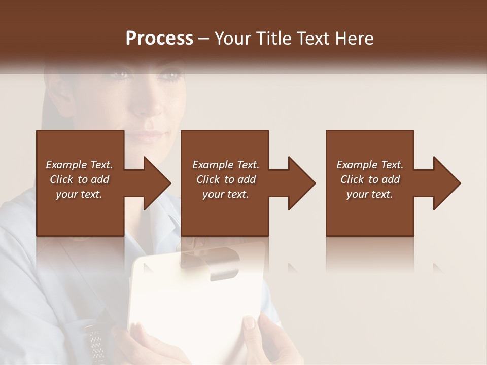 A Woman In A Blue Shirt Holding A Clipboard PowerPoint Template