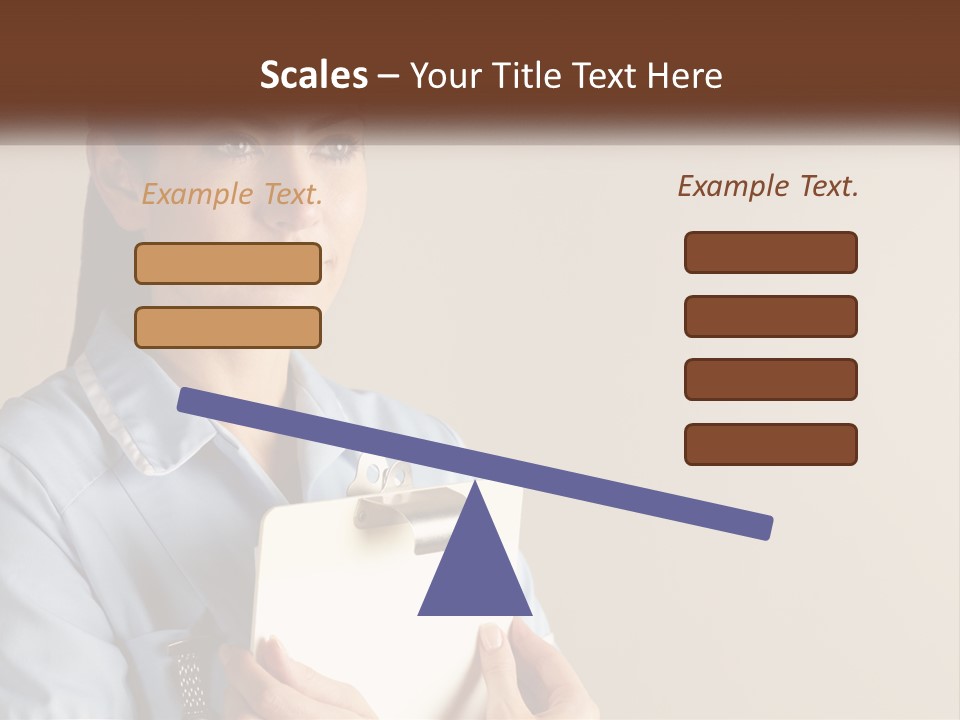 A Woman In A Blue Shirt Holding A Clipboard PowerPoint Template