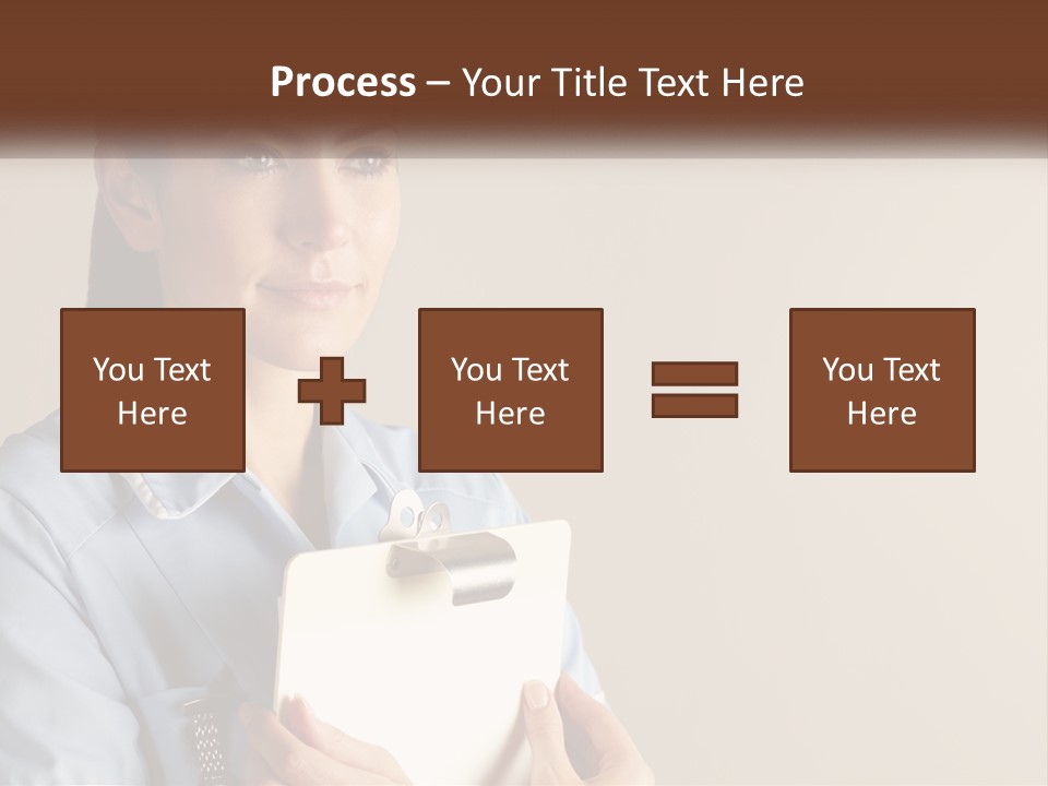 A Woman In A Blue Shirt Holding A Clipboard PowerPoint Template