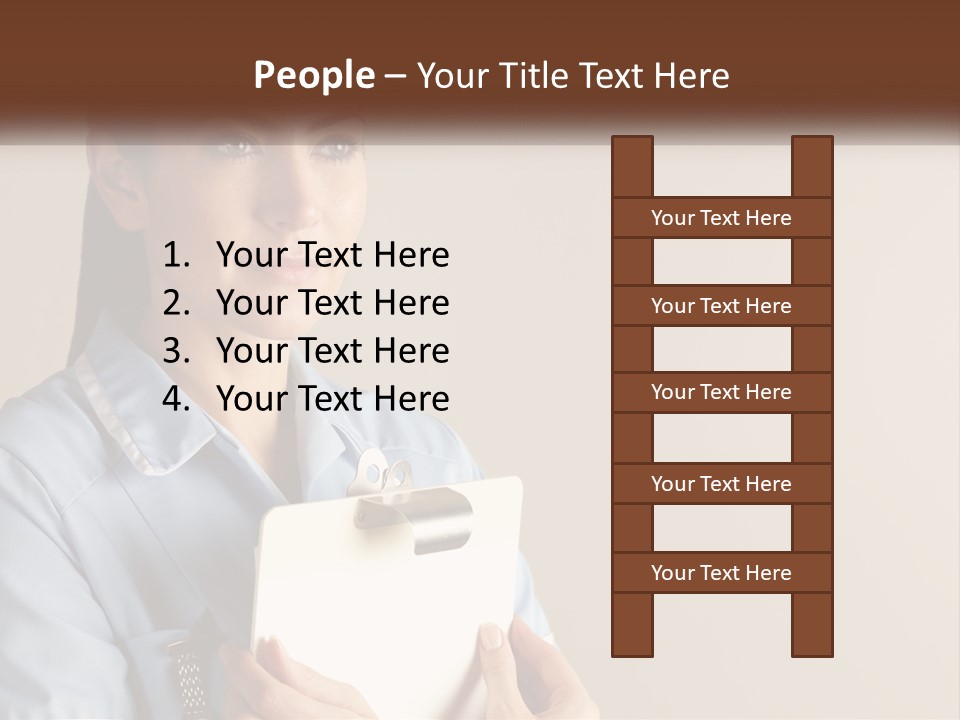 A Woman In A Blue Shirt Holding A Clipboard PowerPoint Template