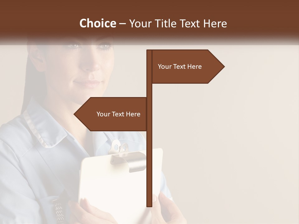 A Woman In A Blue Shirt Holding A Clipboard PowerPoint Template