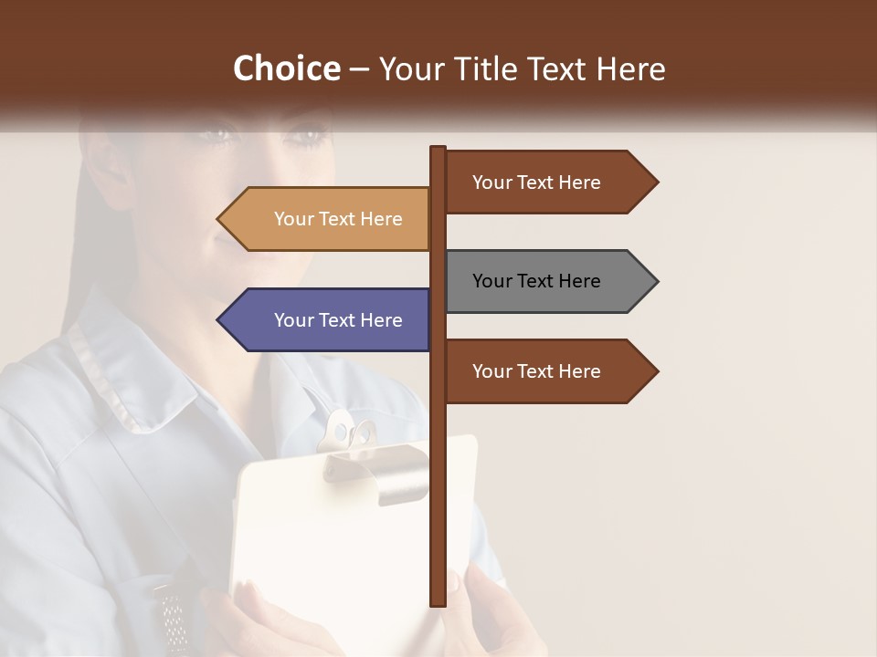 A Woman In A Blue Shirt Holding A Clipboard PowerPoint Template