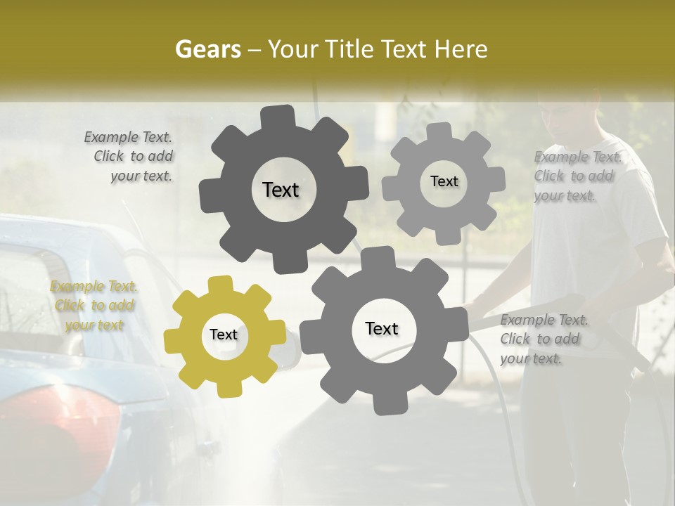 A Man Is Washing A Car With A Hose PowerPoint Template