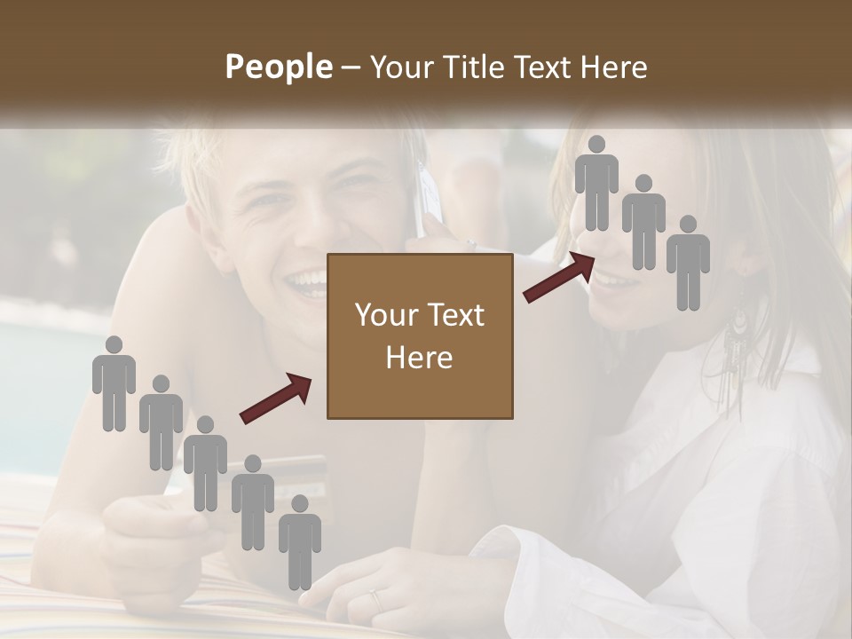 A Man And A Woman Laying On The Ground Talking On Their Cell Phones PowerPoint Template