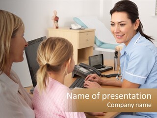 A Woman Talking To A Nurse At A Desk PowerPoint Template