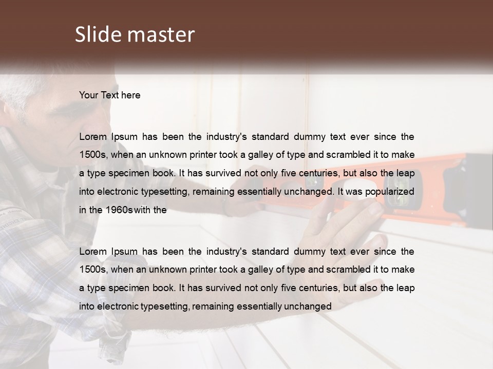 A Man Measuring A Wall With A Spirit Level PowerPoint Template
