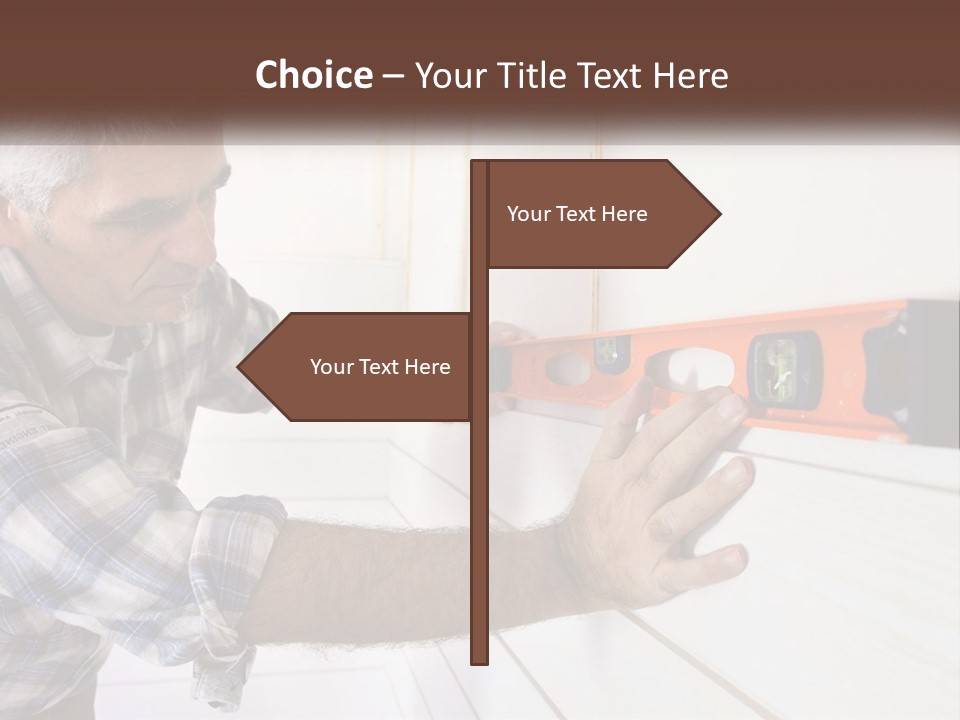 A Man Measuring A Wall With A Spirit Level PowerPoint Template