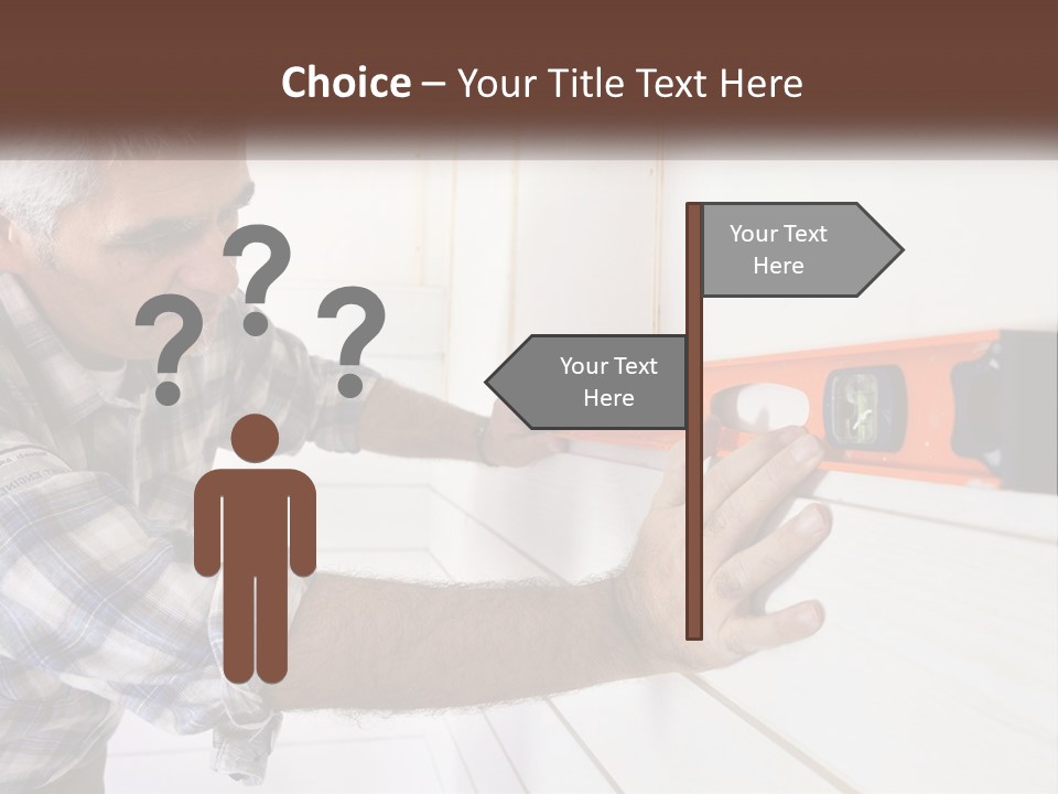 A Man Measuring A Wall With A Spirit Level PowerPoint Template