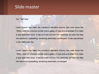 A Snowy Street With People Walking Down It PowerPoint Template