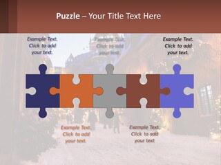 A Snowy Street With People Walking Down It PowerPoint Template