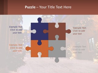 A Snowy Street With People Walking Down It PowerPoint Template