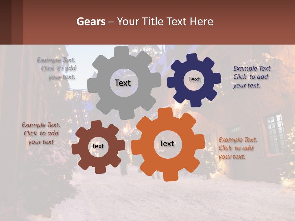 A Snowy Street With People Walking Down It PowerPoint Template