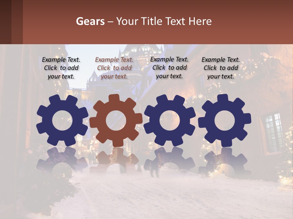 A Snowy Street With People Walking Down It PowerPoint Template