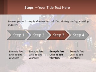 A Snowy Street With People Walking Down It PowerPoint Template