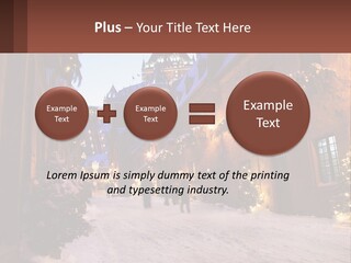 A Snowy Street With People Walking Down It PowerPoint Template