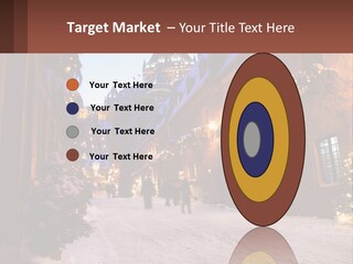 A Snowy Street With People Walking Down It PowerPoint Template