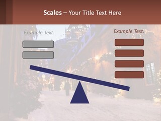 A Snowy Street With People Walking Down It PowerPoint Template