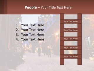 A Snowy Street With People Walking Down It PowerPoint Template