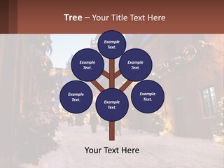 A Snowy Street With People Walking Down It PowerPoint Template