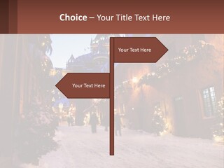 A Snowy Street With People Walking Down It PowerPoint Template