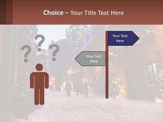 A Snowy Street With People Walking Down It PowerPoint Template