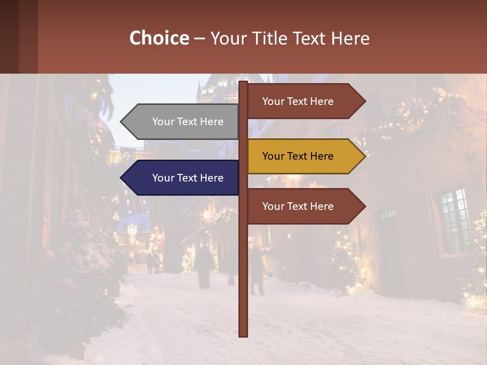 A Snowy Street With People Walking Down It PowerPoint Template