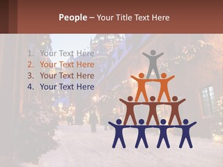 A Snowy Street With People Walking Down It PowerPoint Template