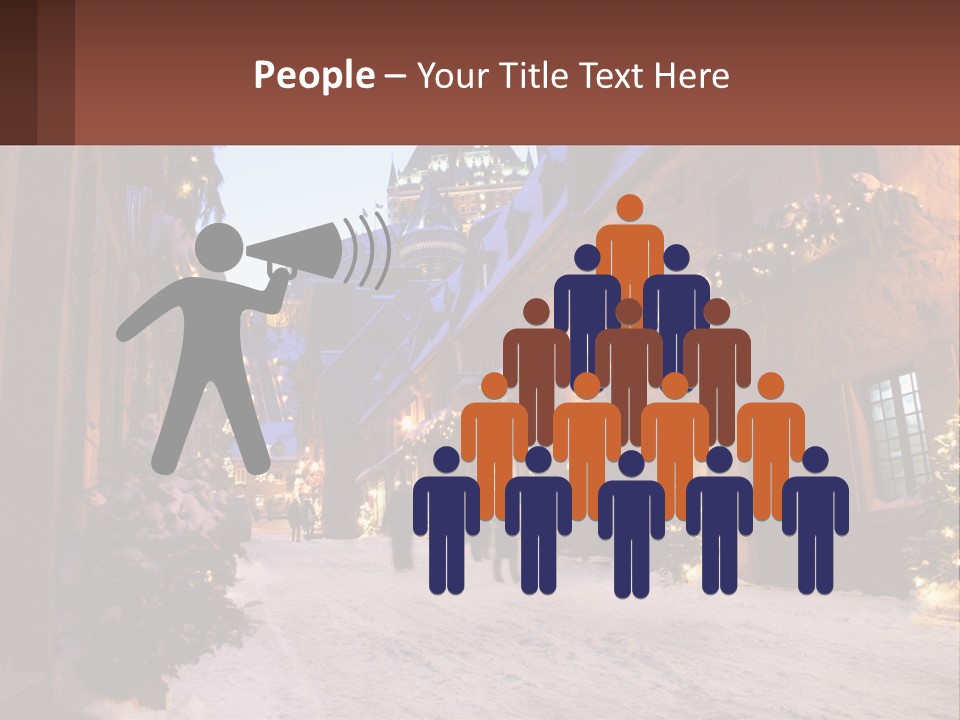 A Snowy Street With People Walking Down It PowerPoint Template