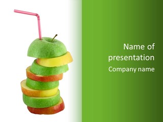 A Green Apple With A Straw In The Middle Of It PowerPoint Template