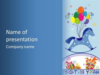 A Blue Horse With Balloons And Presents On It's Back PowerPoint Template