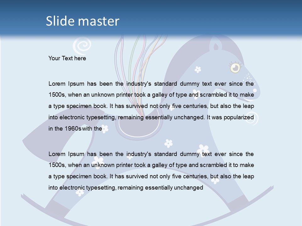 A Blue Horse With Balloons And Presents On It's Back PowerPoint Template