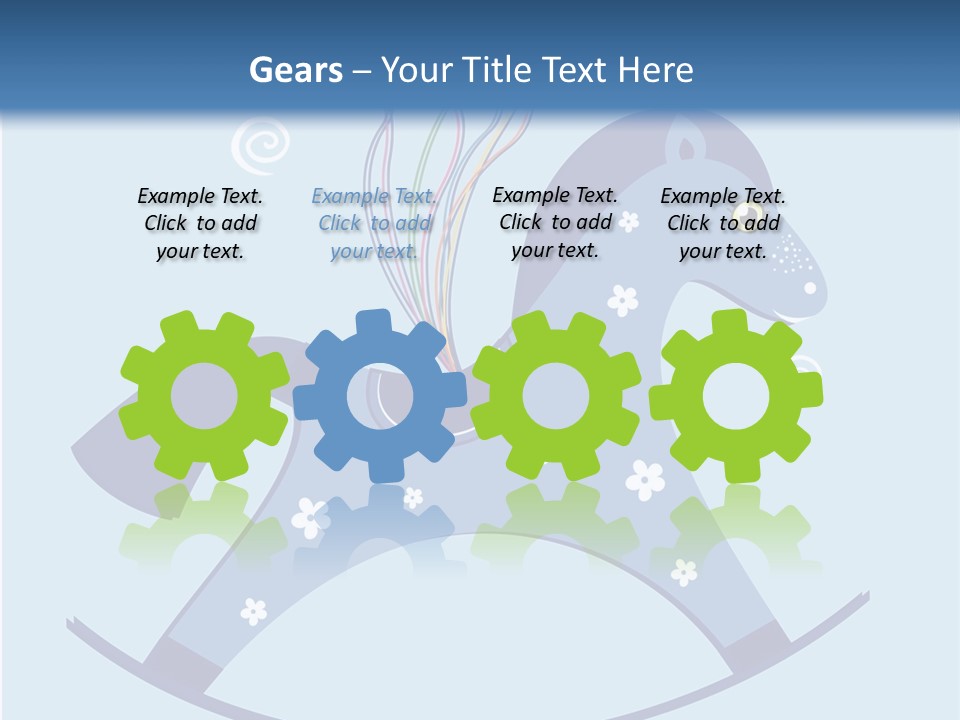 A Blue Horse With Balloons And Presents On It's Back PowerPoint Template