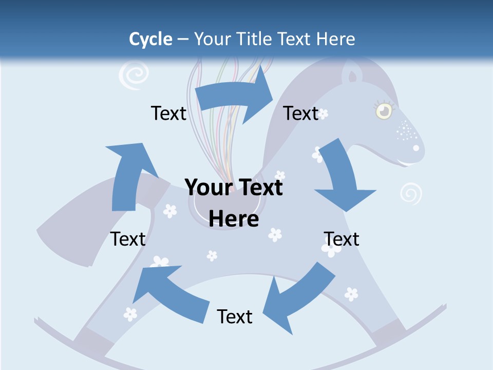 A Blue Horse With Balloons And Presents On It's Back PowerPoint Template