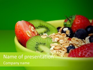 A Bowl Of Fruit Is Shown With A Green Background PowerPoint Template