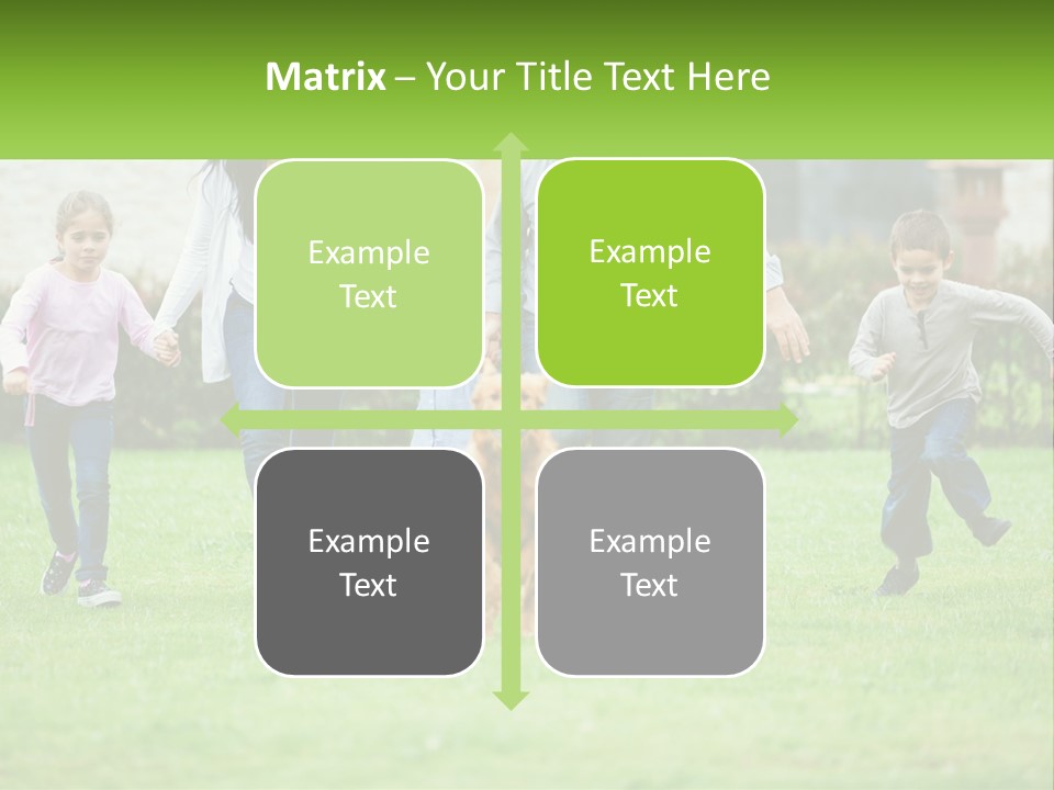 A Family Running With A Dog In A Field PowerPoint Template