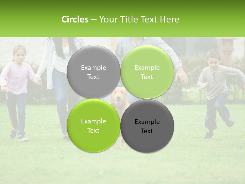 A Family Running With A Dog In A Field PowerPoint Template