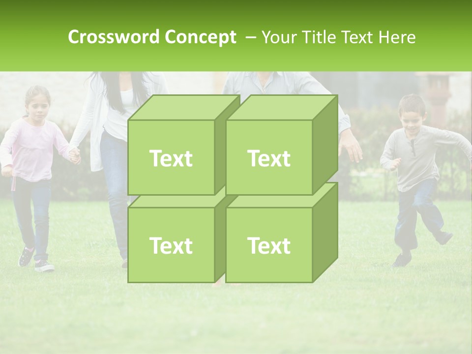 A Family Running With A Dog In A Field PowerPoint Template