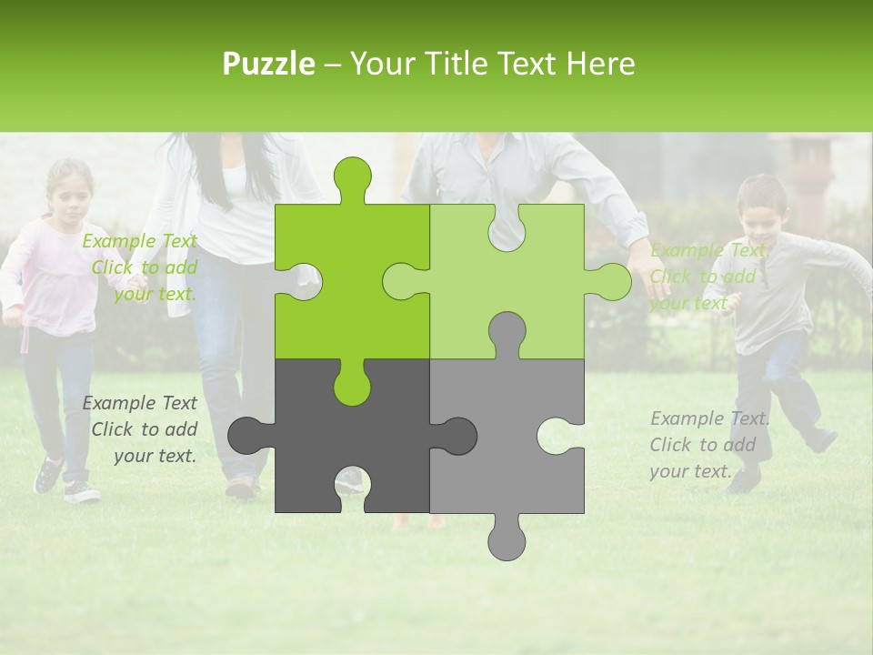 A Family Running With A Dog In A Field PowerPoint Template