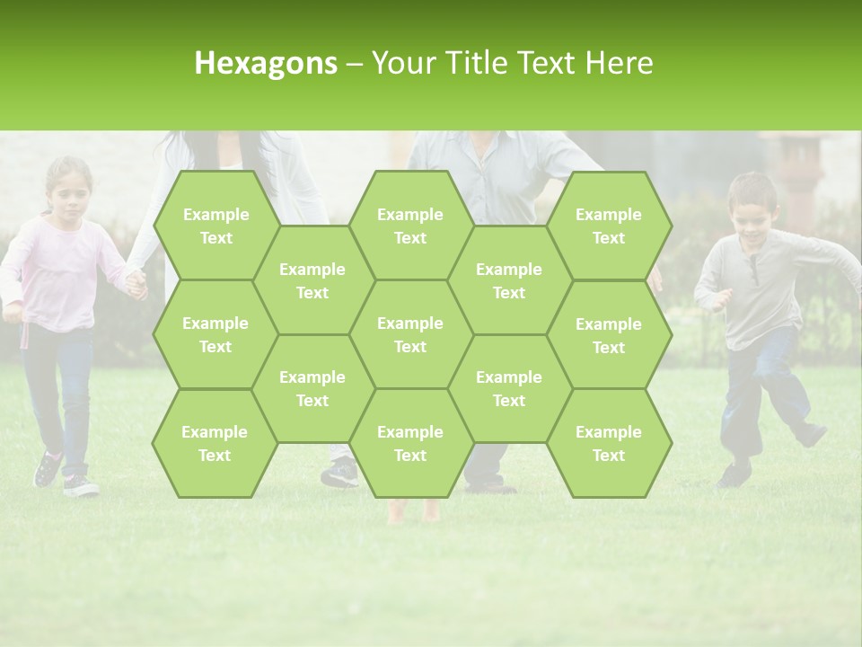 A Family Running With A Dog In A Field PowerPoint Template