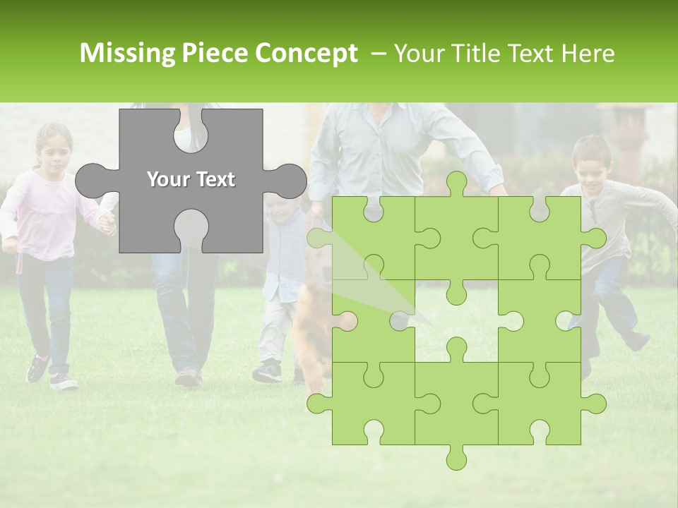 A Family Running With A Dog In A Field PowerPoint Template