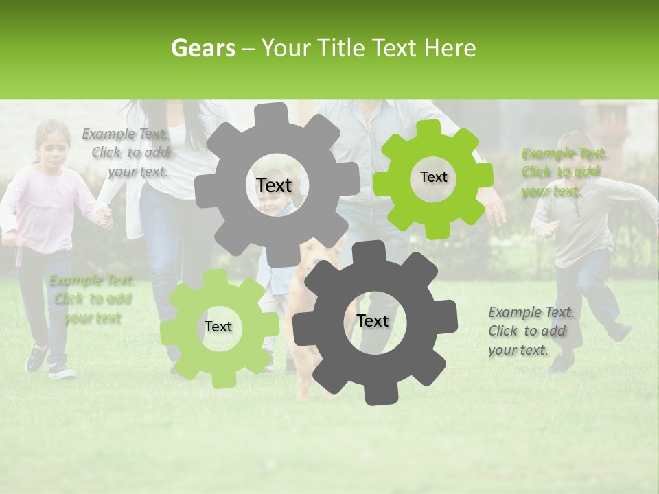 A Family Running With A Dog In A Field PowerPoint Template